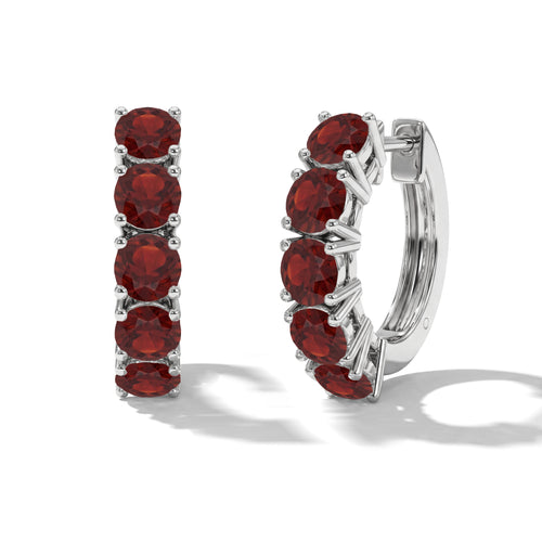 Garnet Round Hoop Earrings in 925 Sterling Silver 3MM 3ct