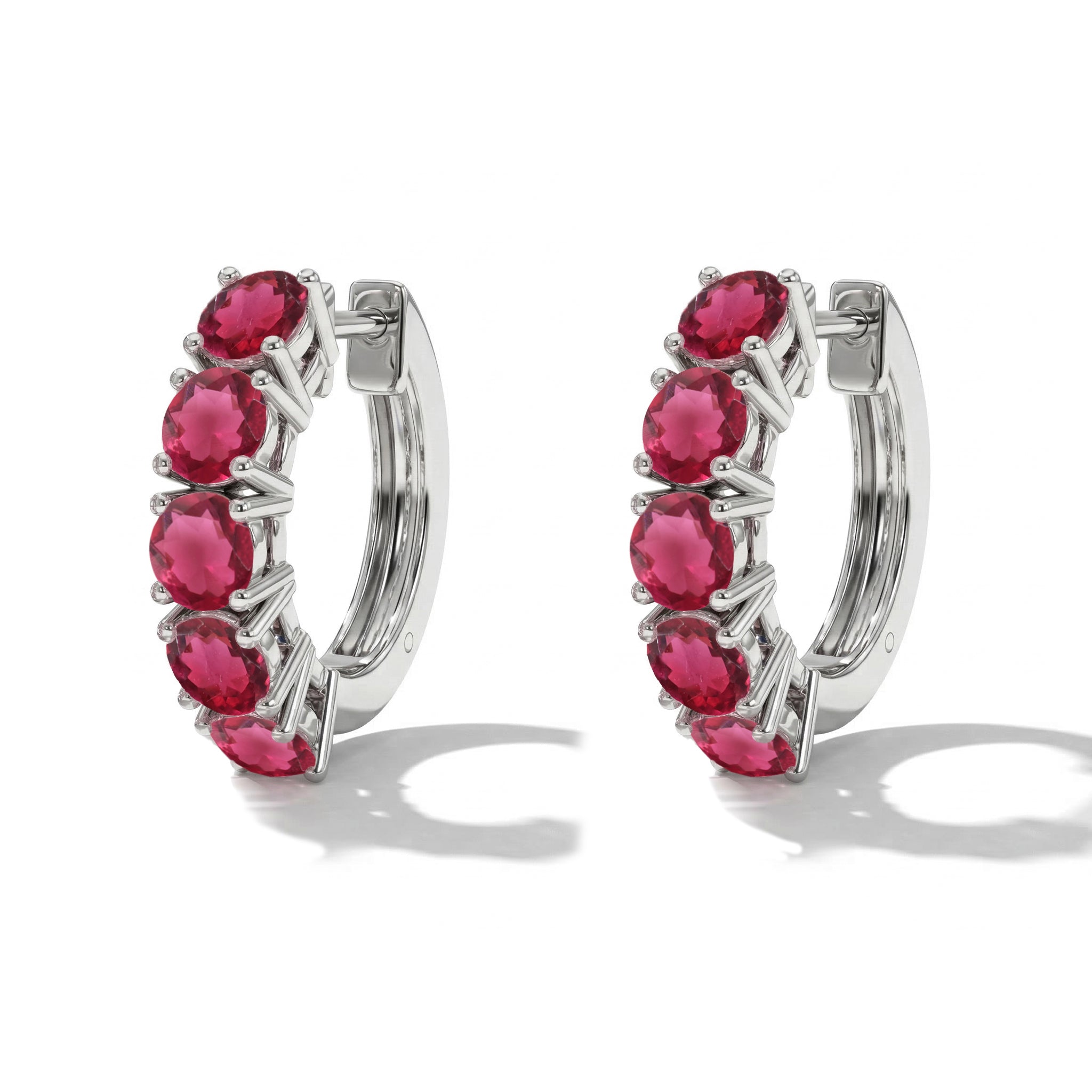 Pink Tourmaline Round Hoop Earrings in 925 Sterling Silver 3MM 3ct