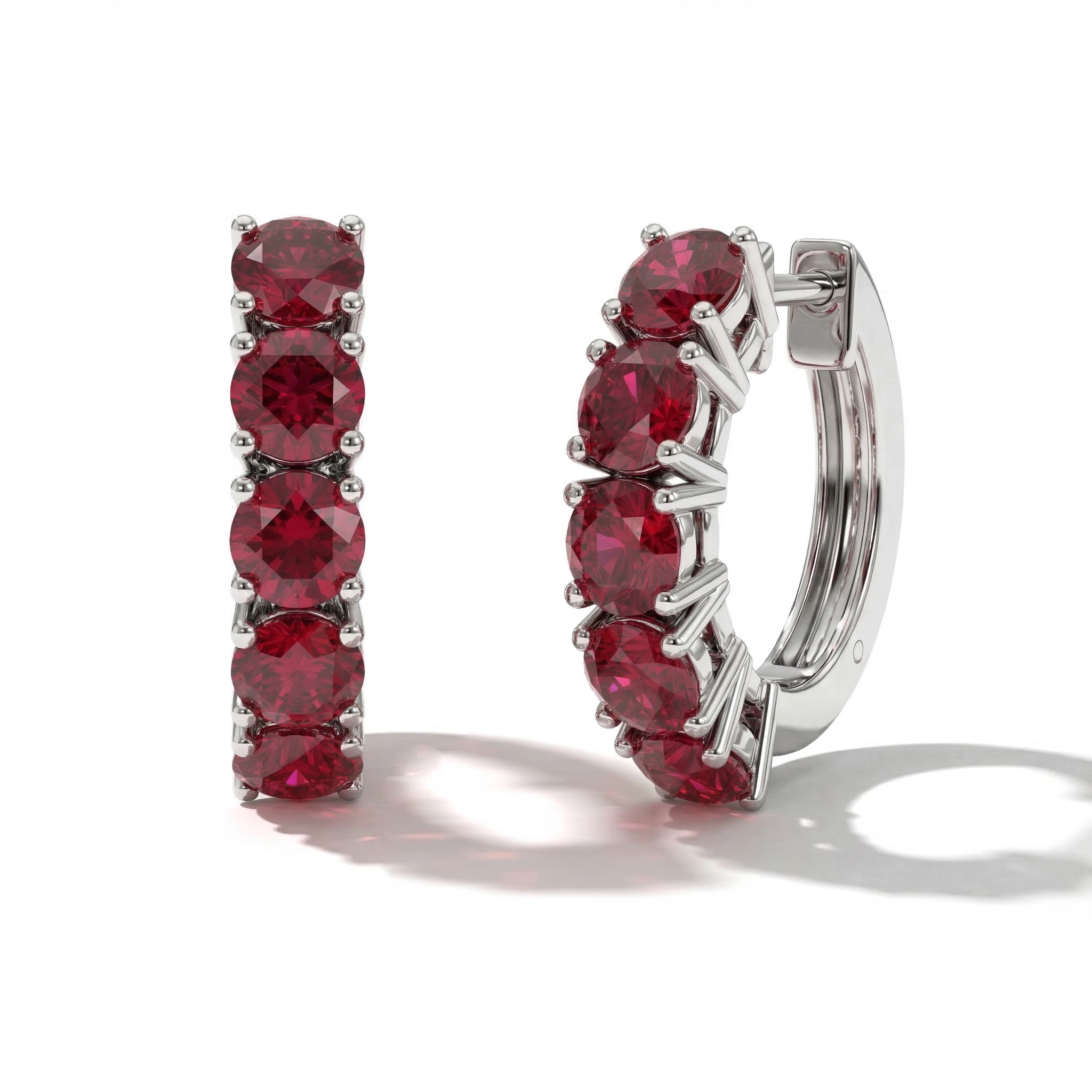Ruby Round Hoop Earrings in 925 Sterling Silver 3MM 3ct