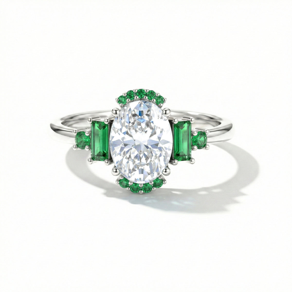 Emerald and cubic zirconia engagement ring in 925 sterling silver with rose gold filled and yellow gold filled finish