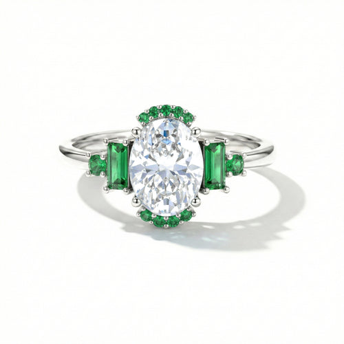 Emerald & Cubic Zirconia Engagement Ring | Bridal Jewelry for Her | Gift for Women