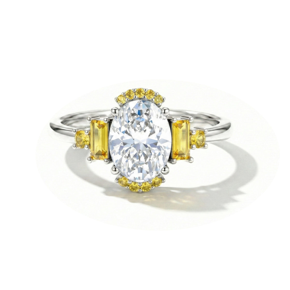 Yellow sapphire engagement ring with cubic zirconia in 925 sterling silver bridal jewelry for women