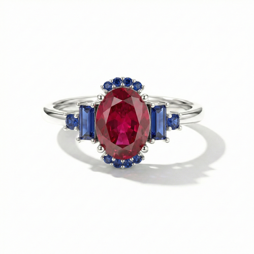 Ruby Blue Sapphire Bridal Ring | Sterling Silver Engagement Jewelry for Women