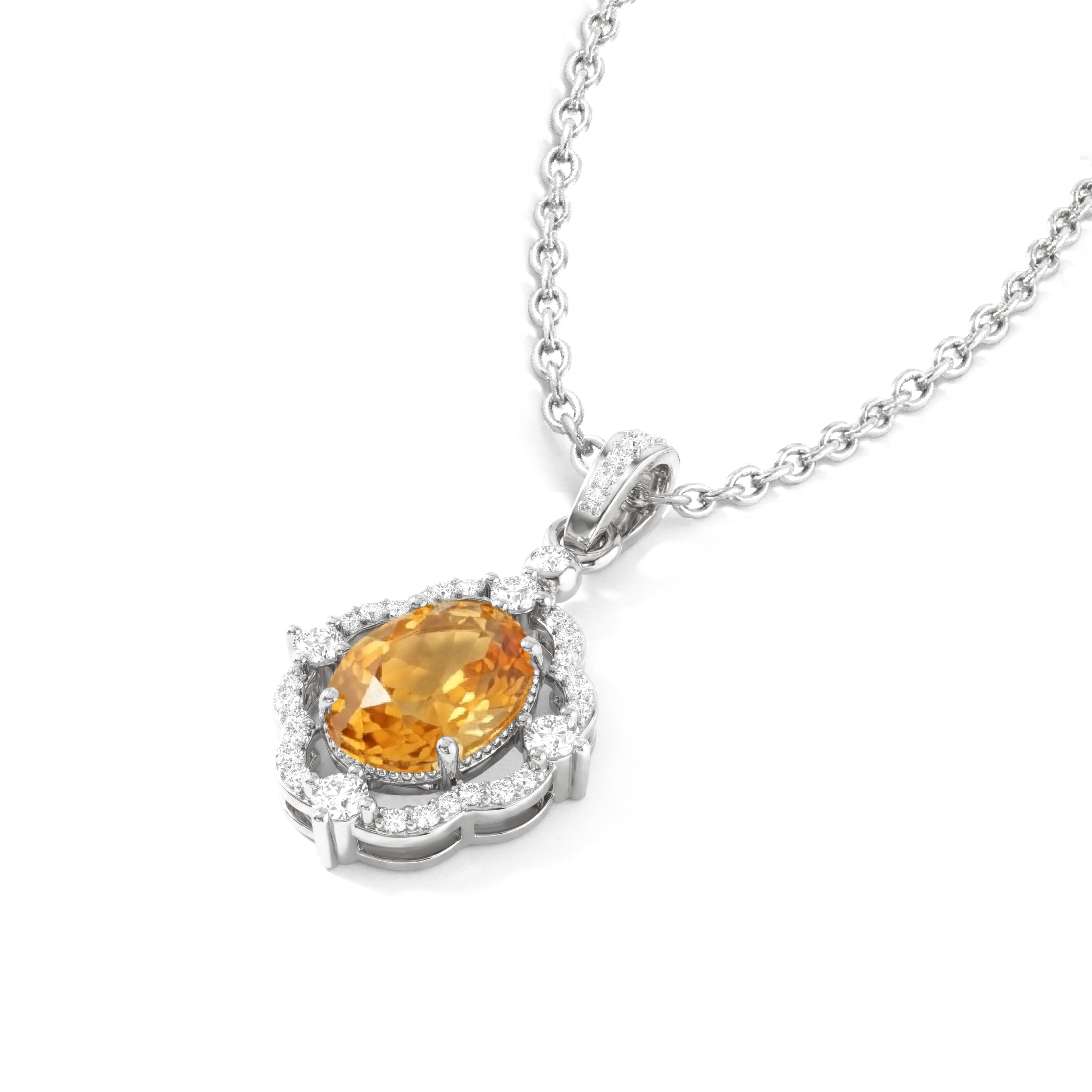 Citrine Oval Halo Pendant Necklace in 925 Sterling Silver 1.2ct
