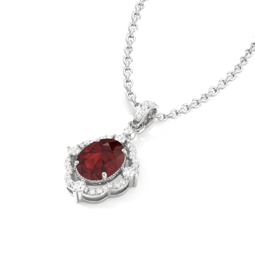 Garnet Oval Halo Pendant Necklace in 925 Sterling Silver 1.2ct