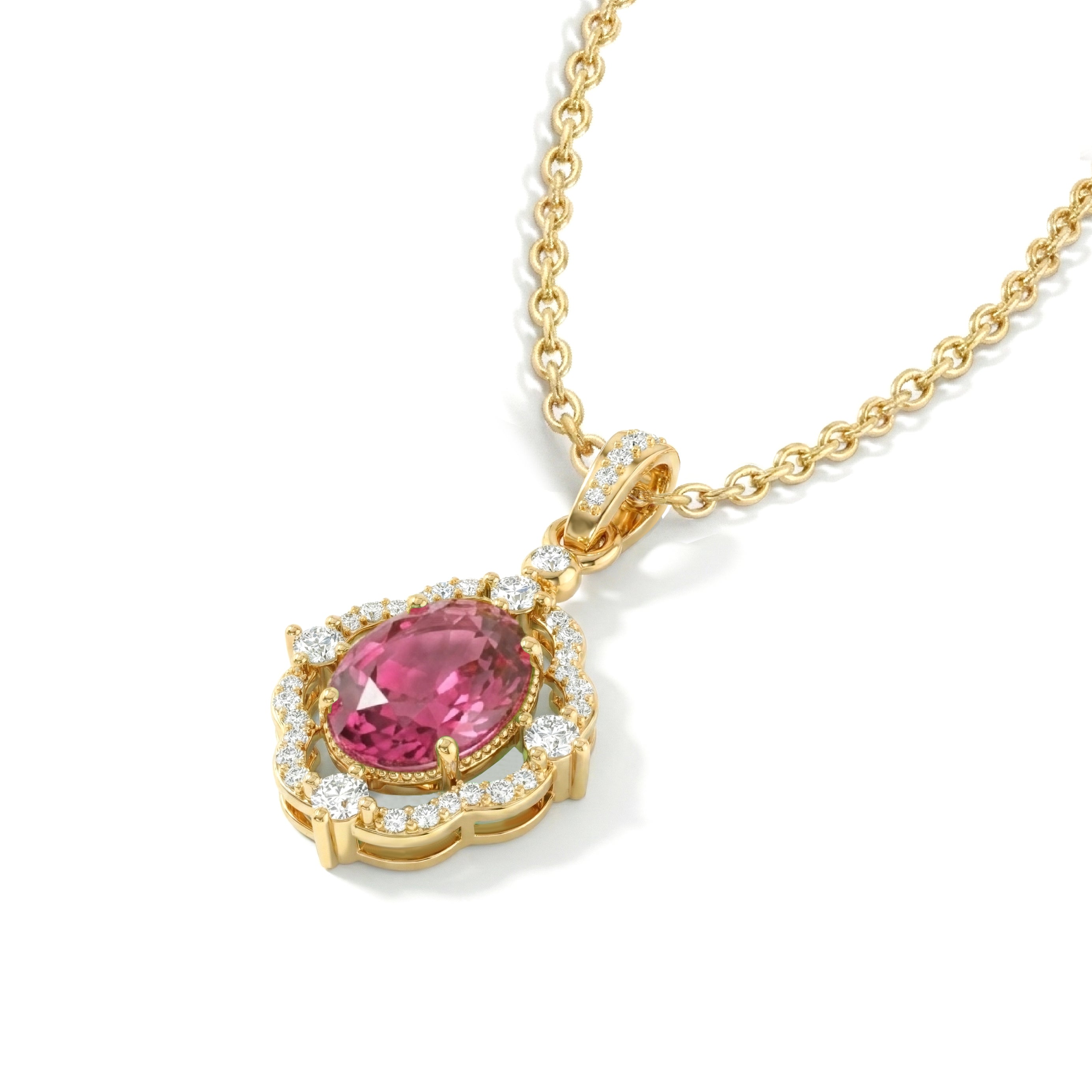 Pink Tourmaline Oval Halo Pendant Necklace in Yellow Gold Plated 1.2ct