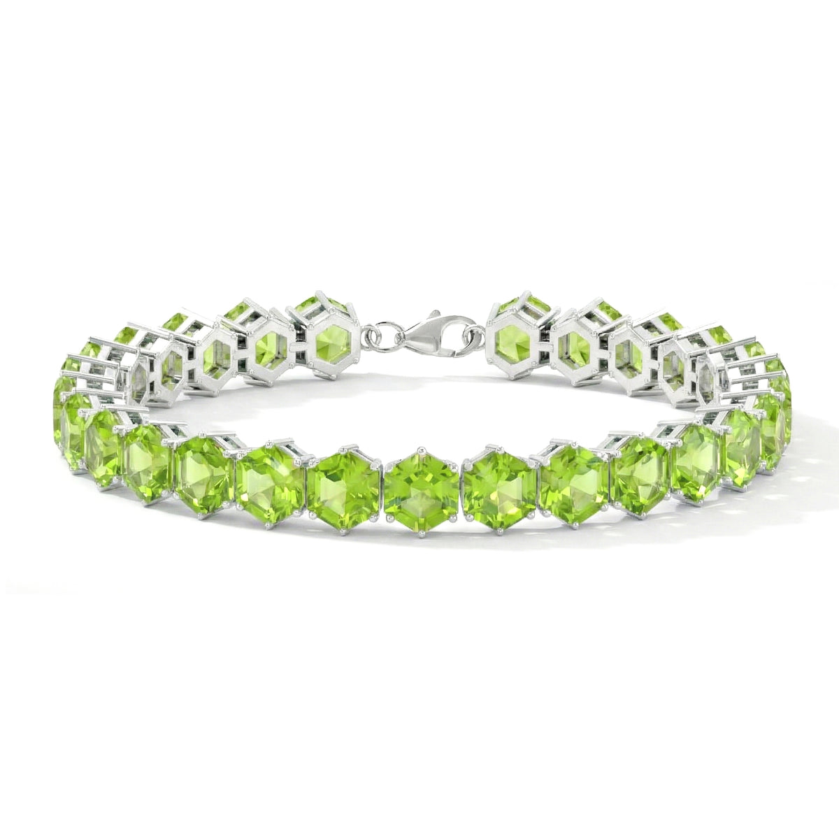 Peridot Octagon Tennis Bracelet in 925 Sterling Silver 5 MM 23.40 ct