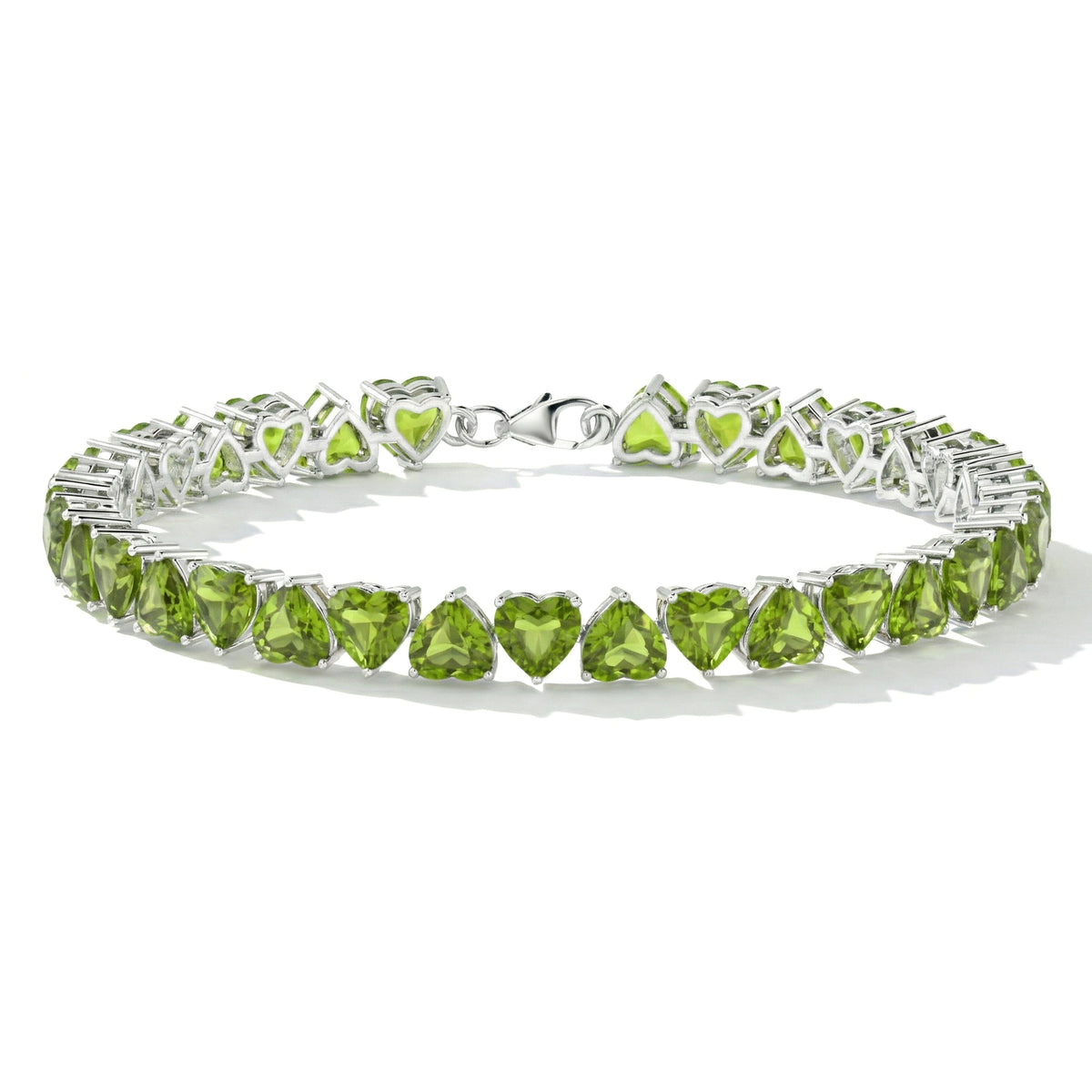 Peridot Heart Tennis Bracelet in 925 Sterling Silver 20.80 CT