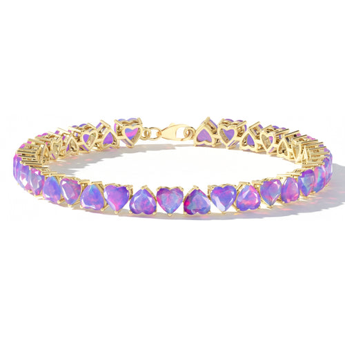 Lavender Opal Heart Tennis Bracelet in 925 Sterling Silver 20.80 CT