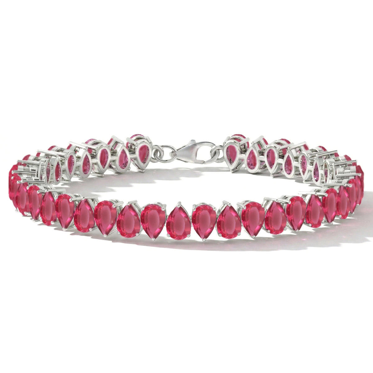 Pink Tourmaline Pear Tennis Bracelet in 925 Sterling Silver 22 CT