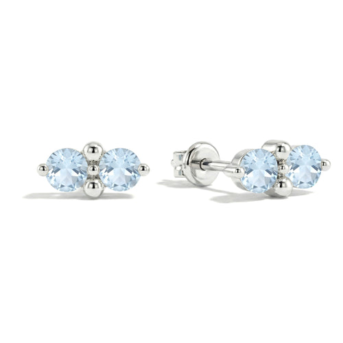 Aquamarine Round Stud Earrings in 925 Sterling Silver 3 MM 1.20ct