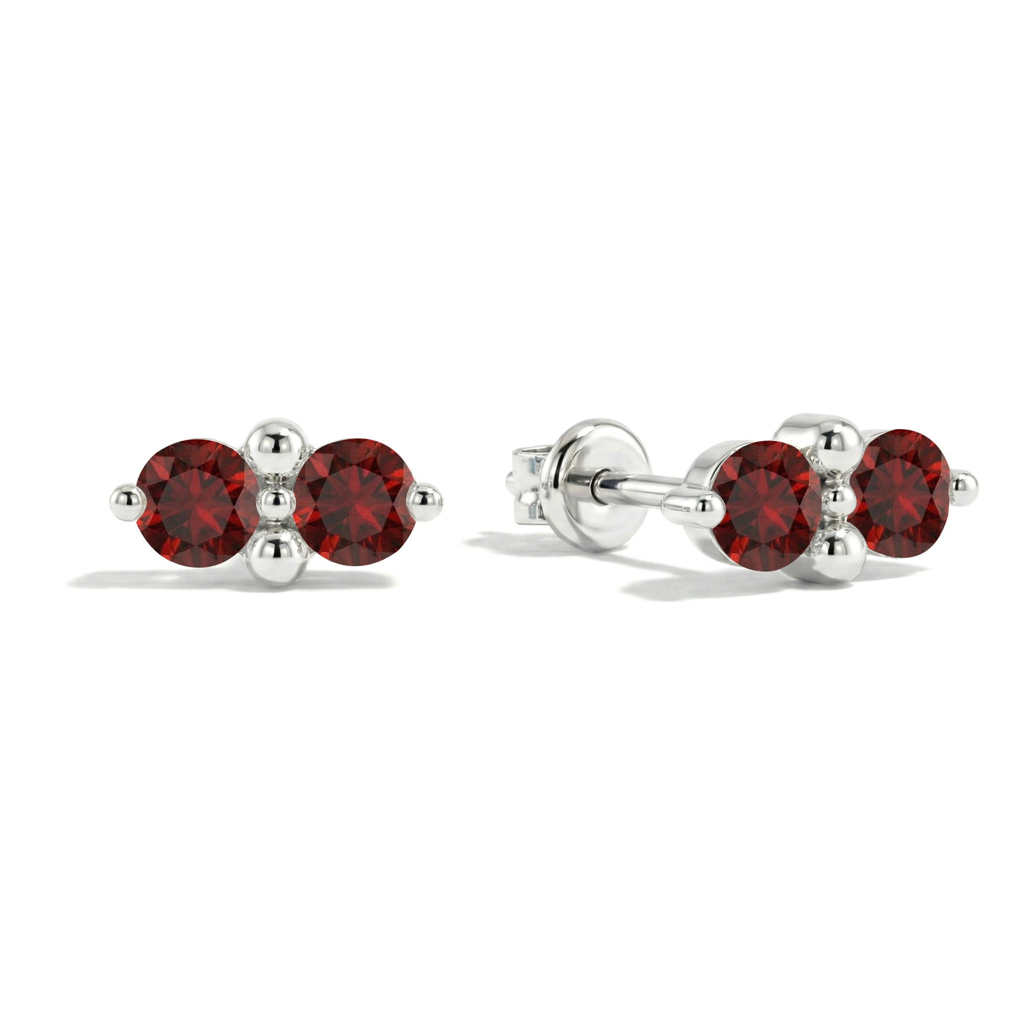 Garnet Round Stud Earrings in 925 Sterling Silver 3 MM 1.20ct