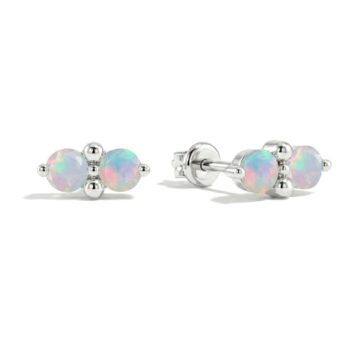 White Opal Round Stud Earrings in 925 Sterling Silver 3 MM 1.20ct