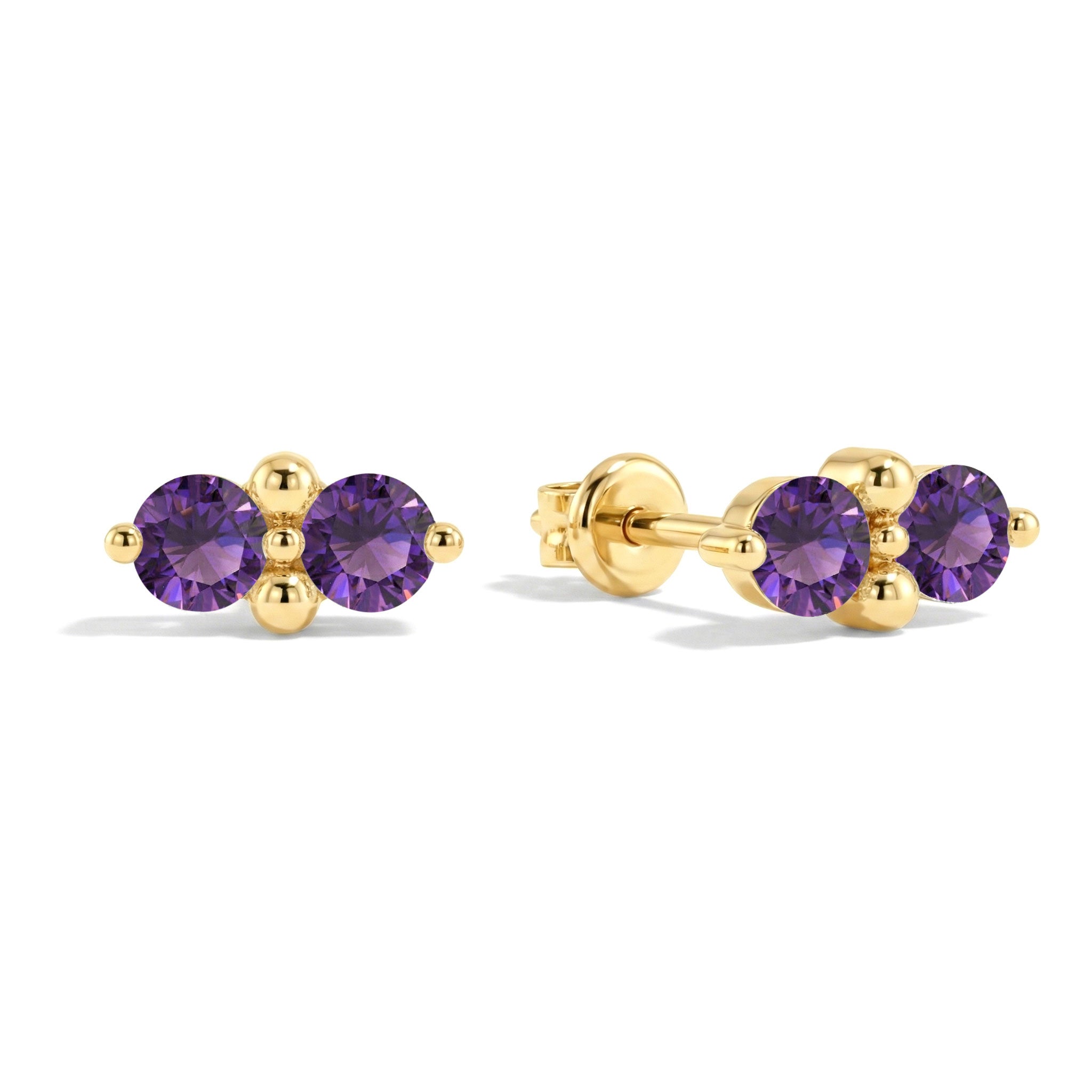 Amethyst Round Stud Earrings in Yellow Gold Plated 3 MM 1.20ct