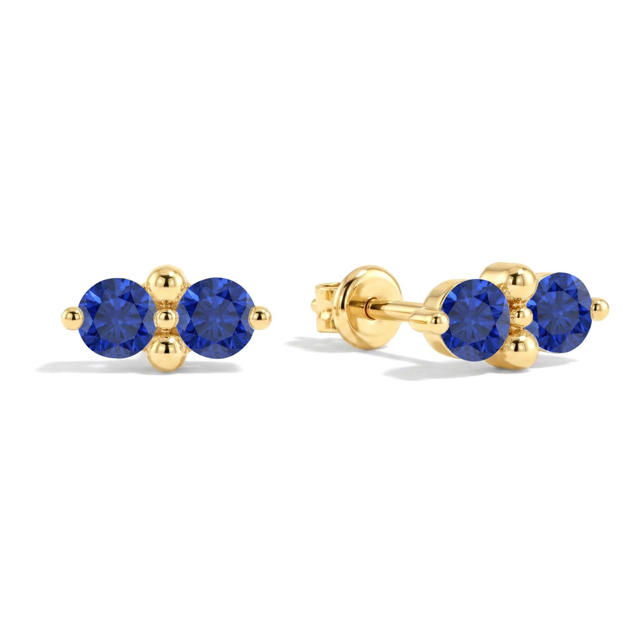 Blue Sapphire Round Stud Earrings in Yellow Gold Plated 3 MM 1.20ct
