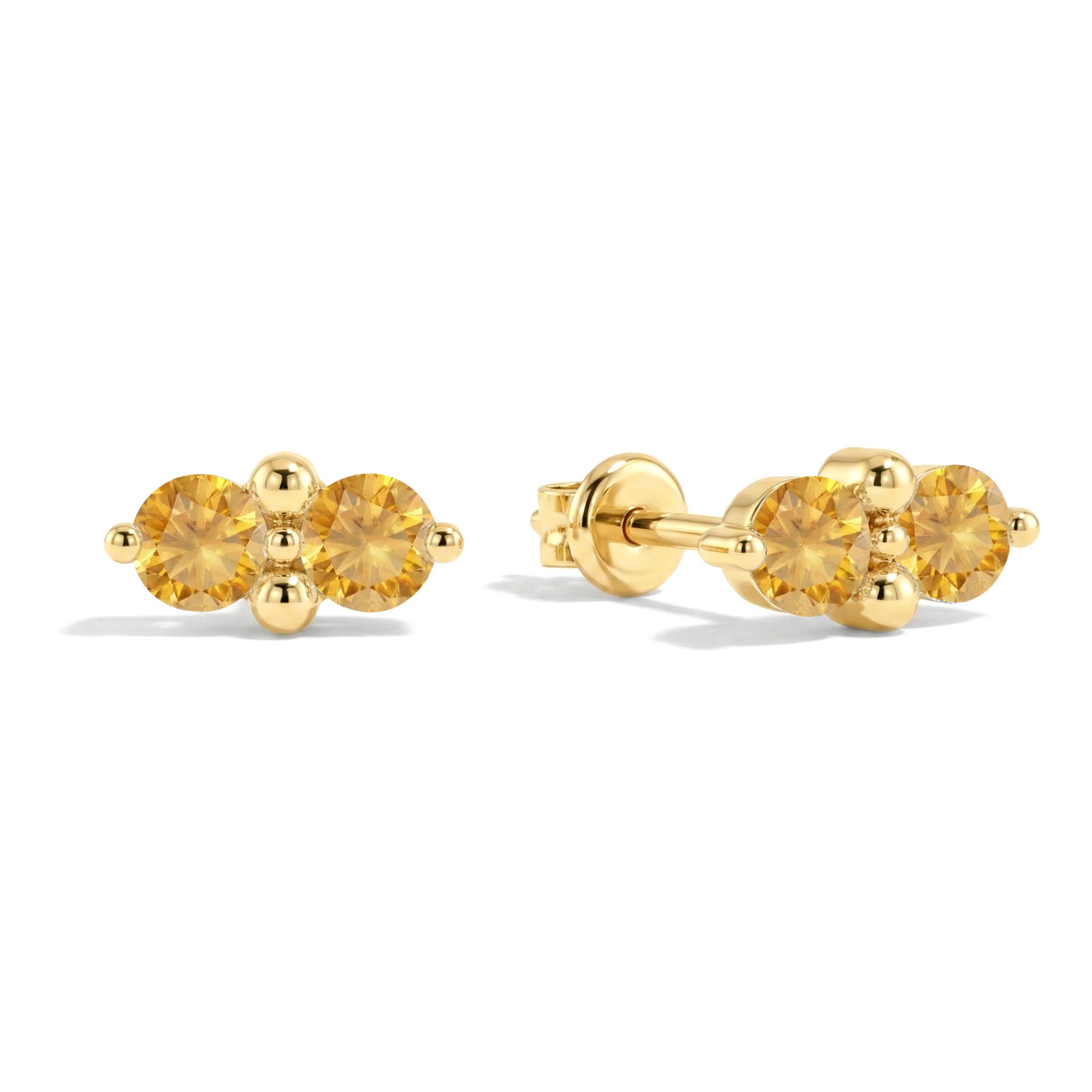 Citrine Round Stud Earrings in Yellow Gold Plated 3 MM 1.20ct