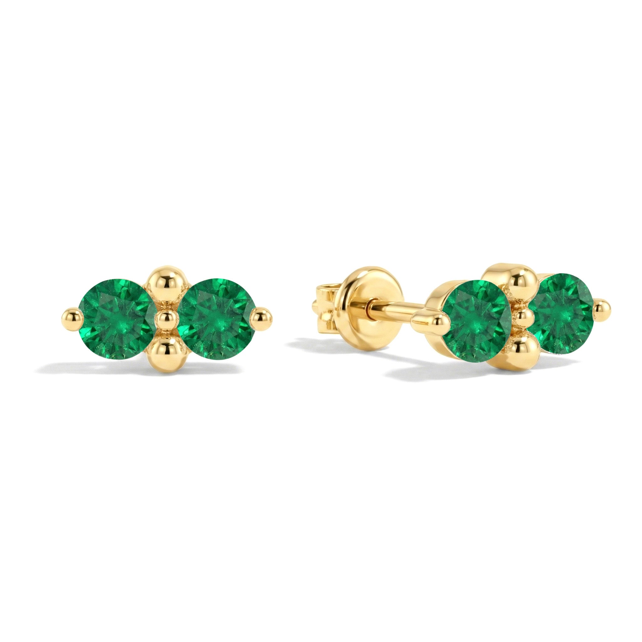 Emerald Round Stud Earrings in Yellow Gold Plated 3 MM 1.20ct