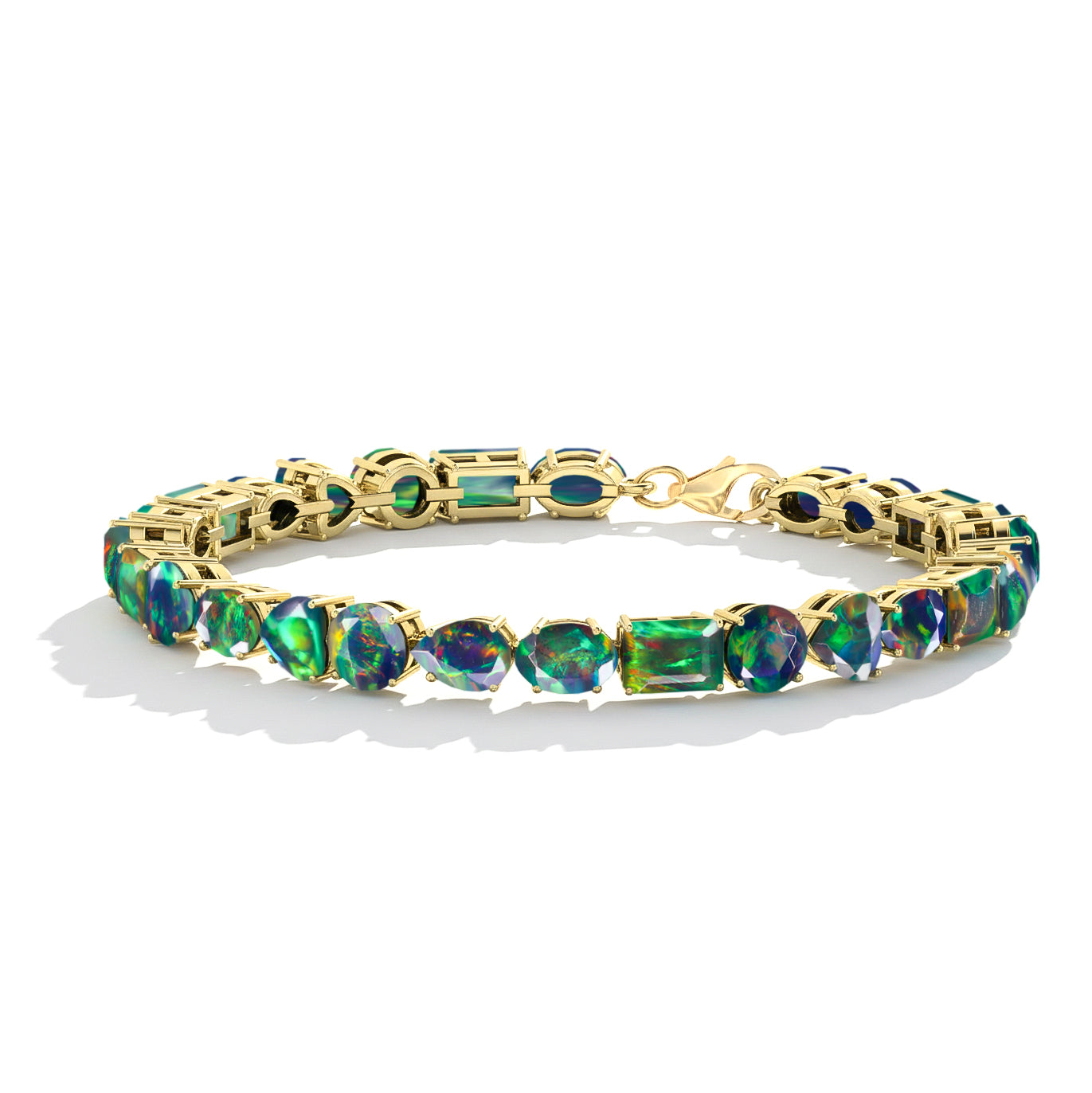 Black Opal Multi Shape Tennis Bracelet in 925 Sterling Silver 15.65 CT