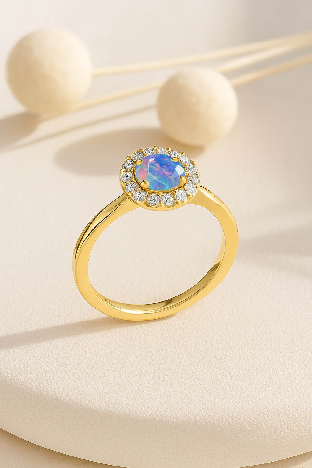 925 Sterling Silver & Yellow Gold Plated Blue Fire Opal Halo Wedding Ring