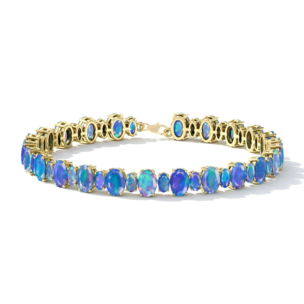 Blue Opal Oval Tennis Bracelet in 925 Sterling Silver 7x5 MM 34.50ct