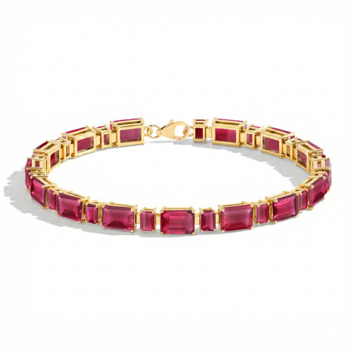 Pink Tourmaline Octagon Tennis Bracelet in 925 Sterling Silver 7X5 MM 24.15ct
