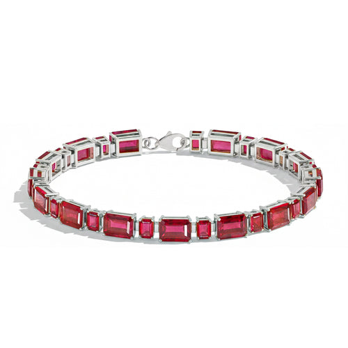 Ruby Octagon Tennis Bracelet in 925 Sterling Silver 7X5 MM 24.15ct