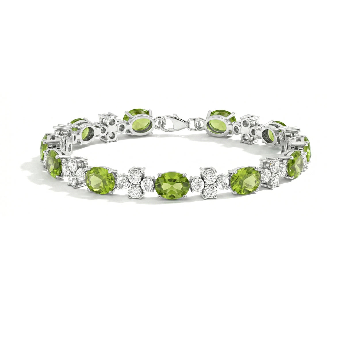 Peridot Silver Tennis Bracelet Oval Round Style