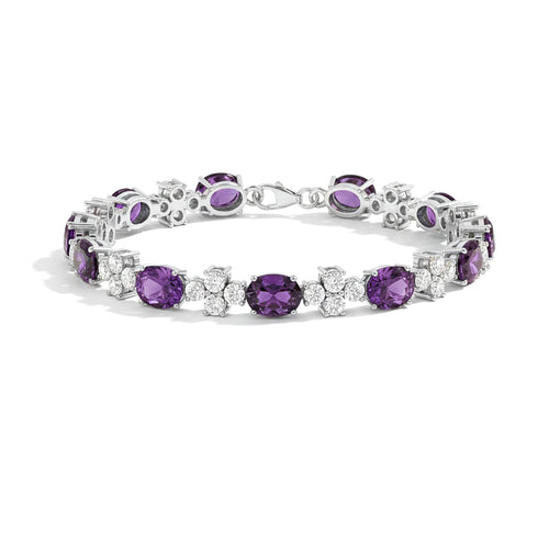 Amethyst Oval and Round Shape Tennis Bracelet in 925 Sterling Silver 8X6 MM 13.2ct