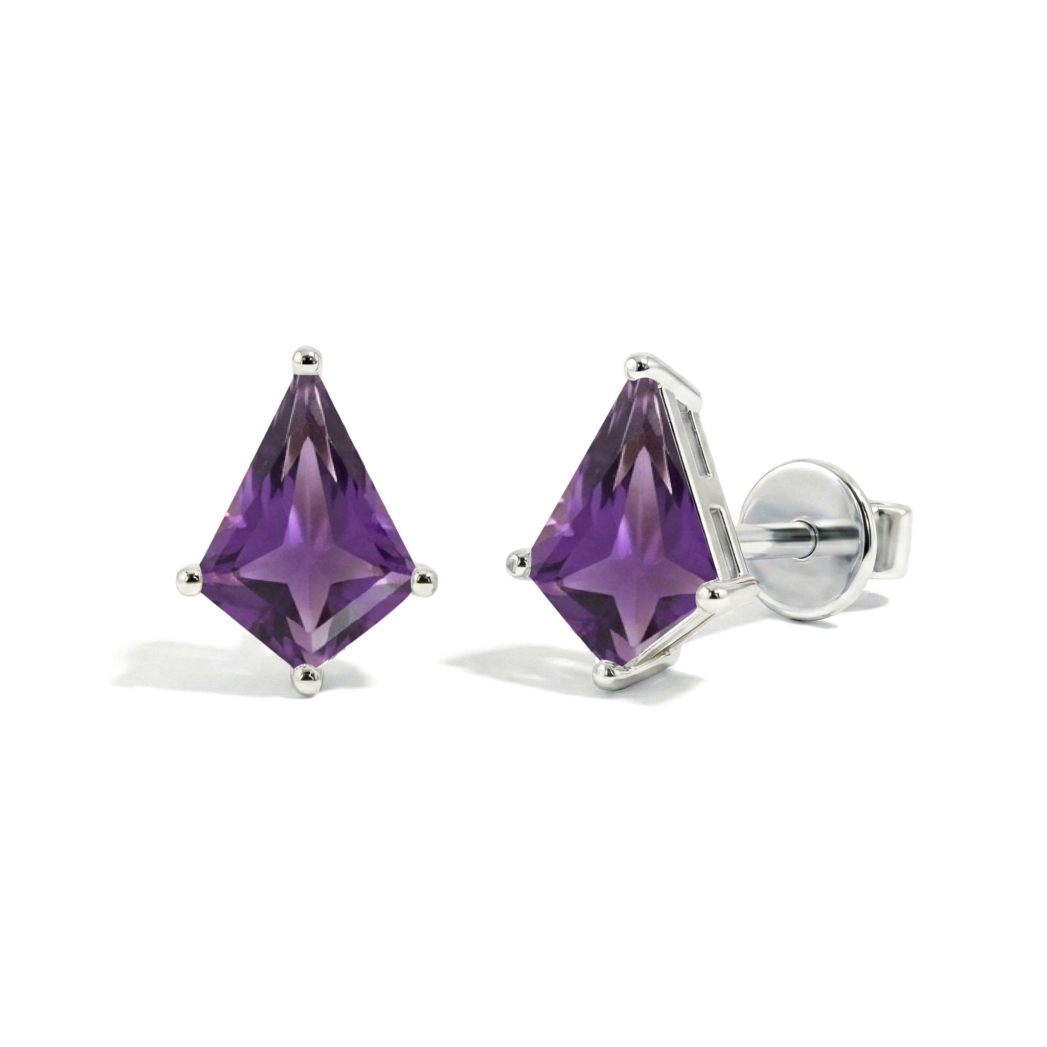 Amethyst Kite Stud Earrings in 925 Sterling Silver 7x5 MM 1.50ct