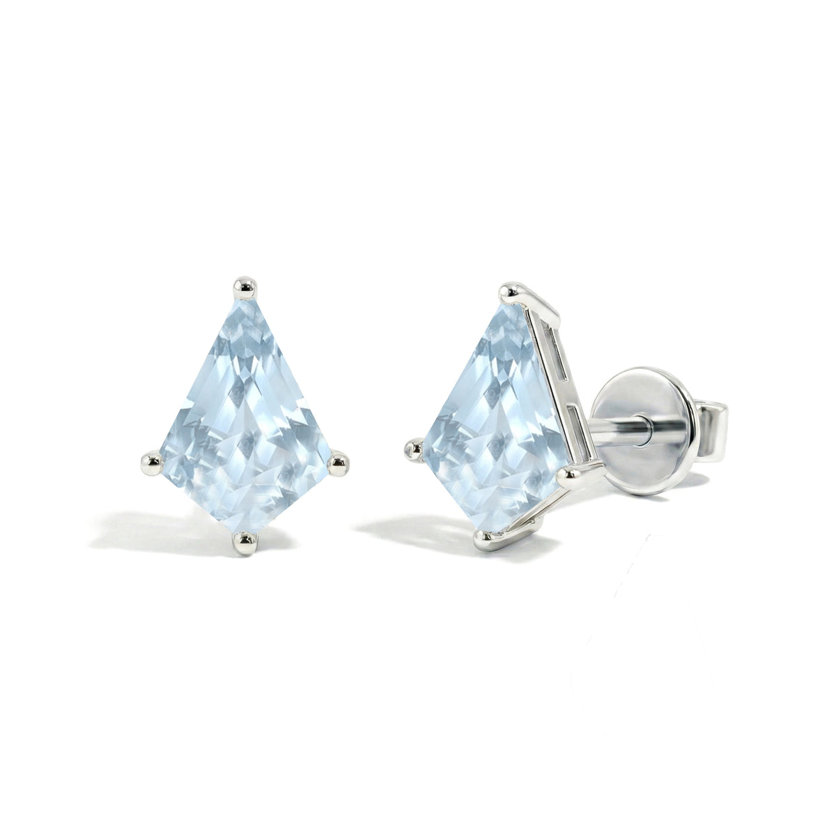 Aquamarine Kite Stud Earrings in 925 Sterling Silver 7x5 MM 1.50ct