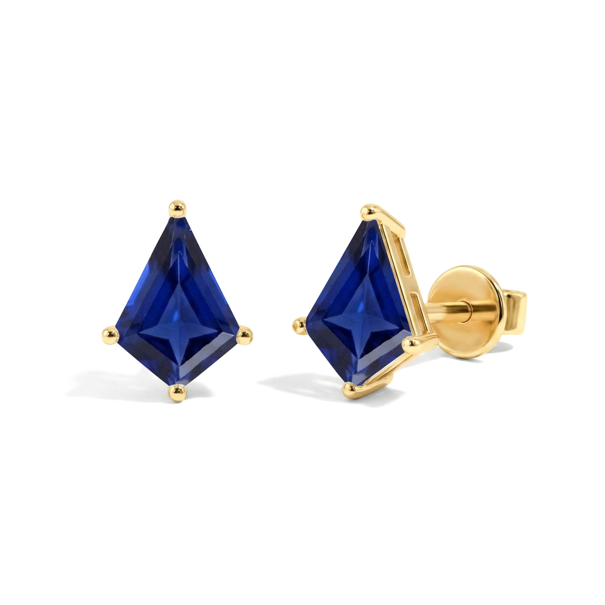 Blue Sapphire Kite Stud Earrings in Yellow Gold Plated 7x5 MM 1.50ct