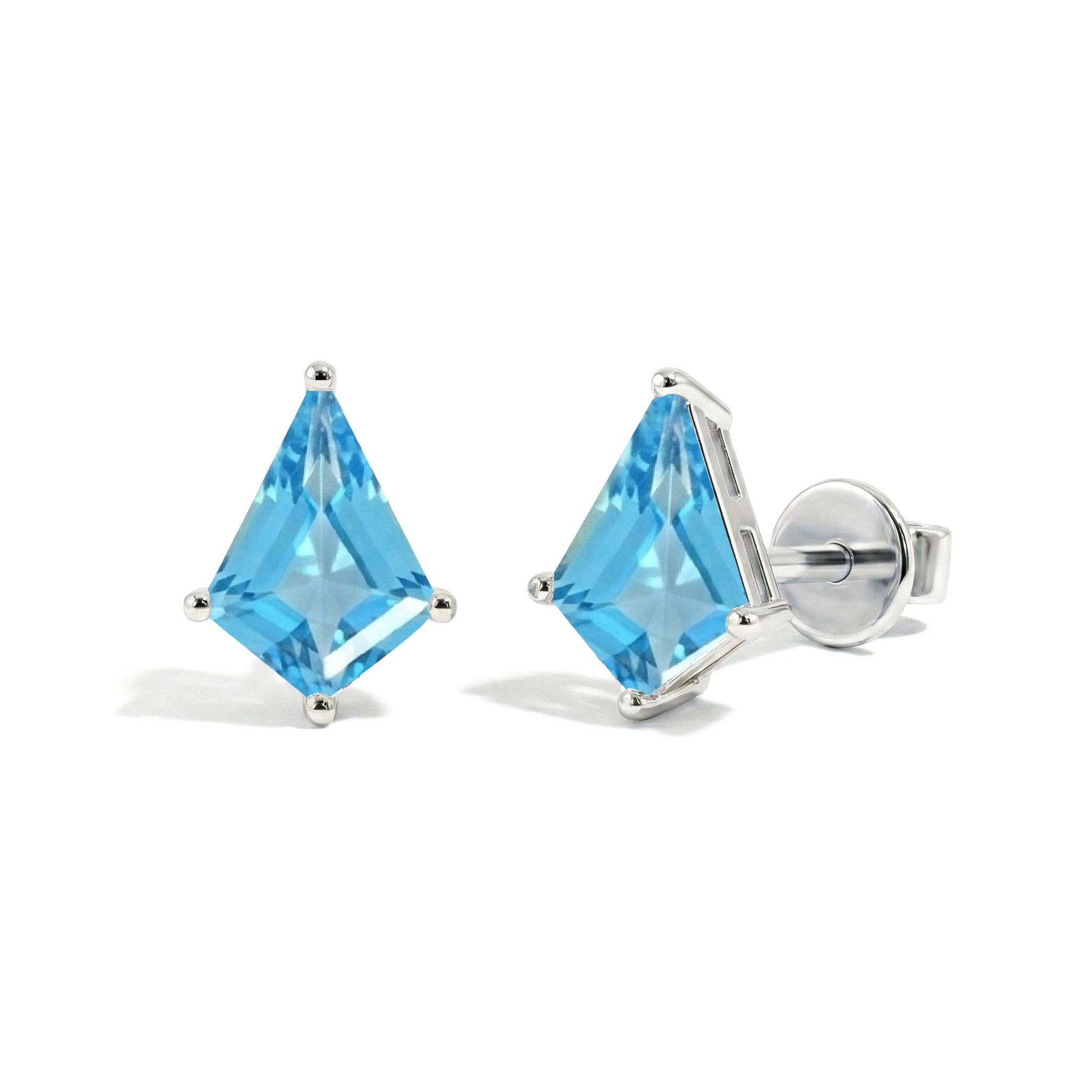 Blue Topaz Kite Stud Earrings in 925 Sterling Silver 7x5 MM 1.50ct