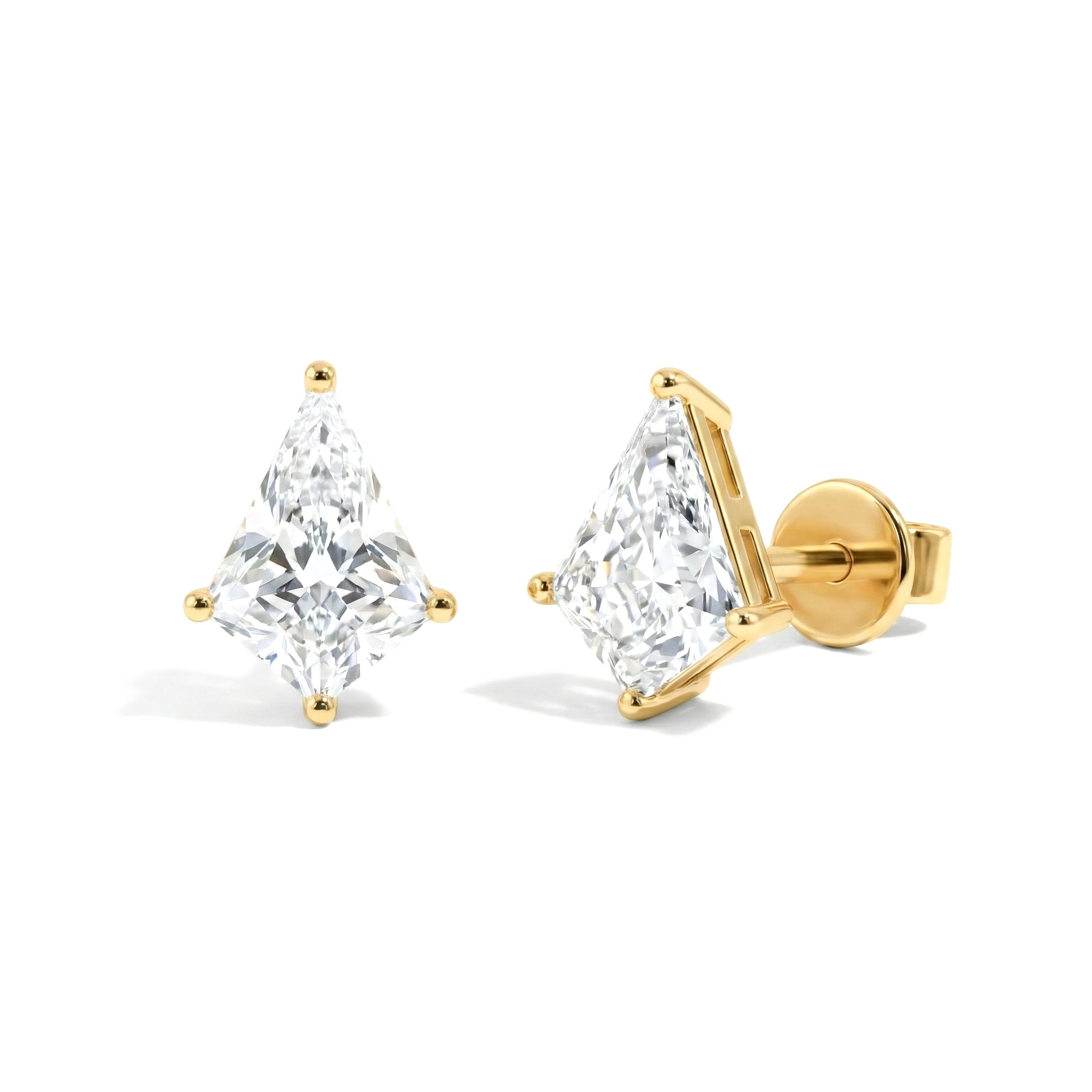 Simulated Diamond Kite Stud Earrings in Yellow Gold Plated 7x5 MM 1.50ct
