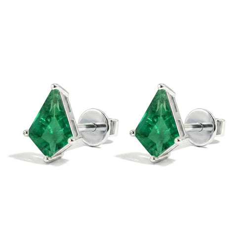 Emerald Kite Stud Earrings in 925 Sterling Silver 7x5 MM 1.50ct