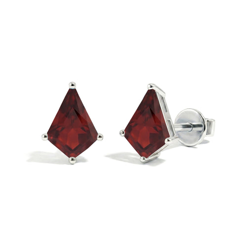 Garnet Kite Stud Earrings in 925 Sterling Silver 7x5 MM 1.50ct