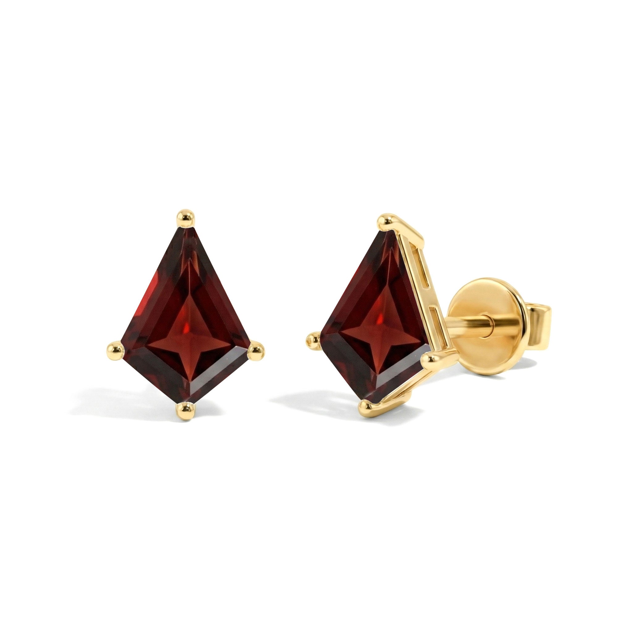 Garnet Kite Stud Earrings in Yellow Gold Plated 7x5 MM 1.50ct