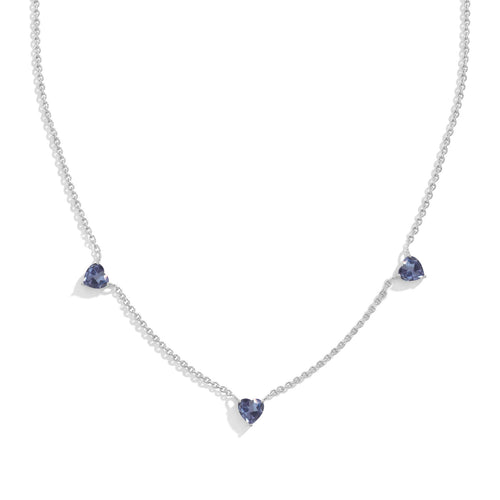 Alexandrite Three Stone Heart Station Necklace in 925 Sterling Silver