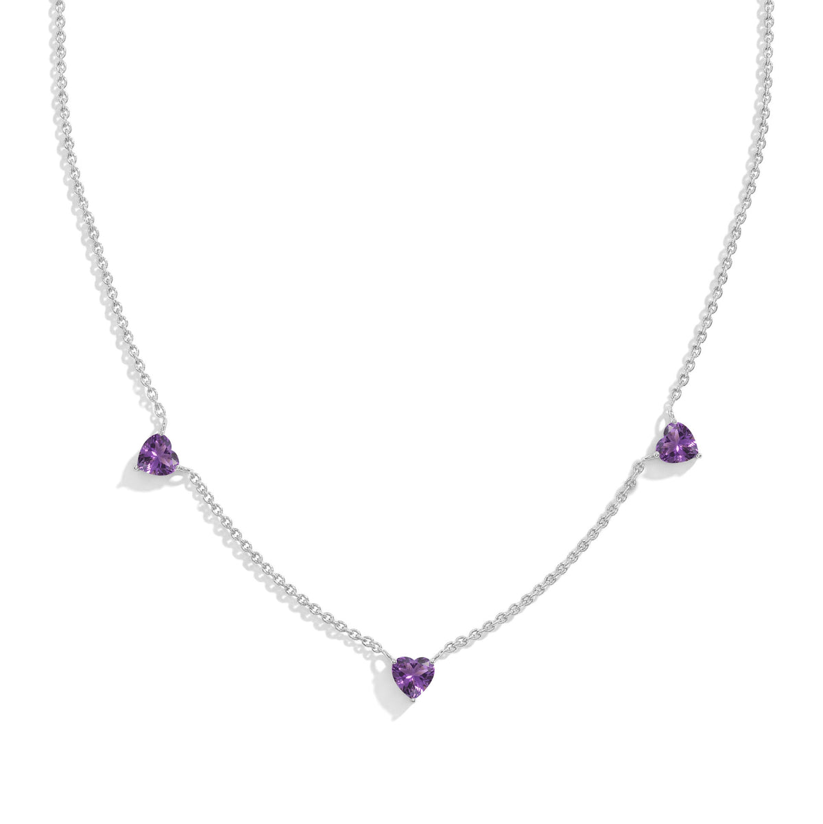 Natural Amethyst Heart Necklace in 925 Sterling Silver