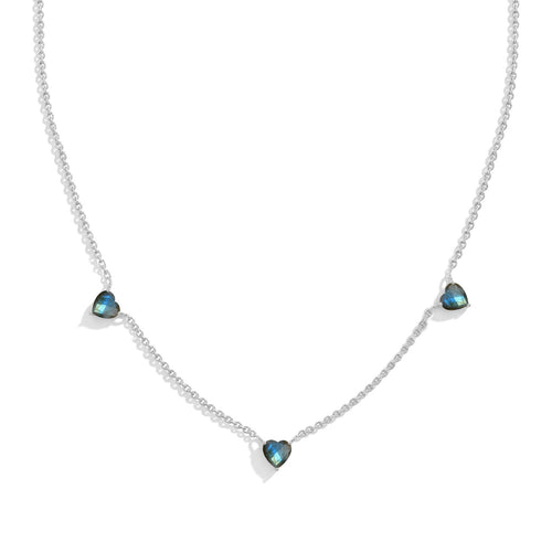 Natural Labradorite Heart Necklace in 925 Sterling Silver
