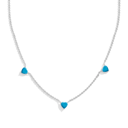 Natural Turquoise Three Stone Heart Necklace in 925 Sterling Silver