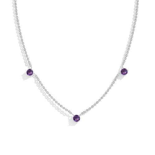 Dainty Amethyst Station Necklace in 925 Sterling Silver