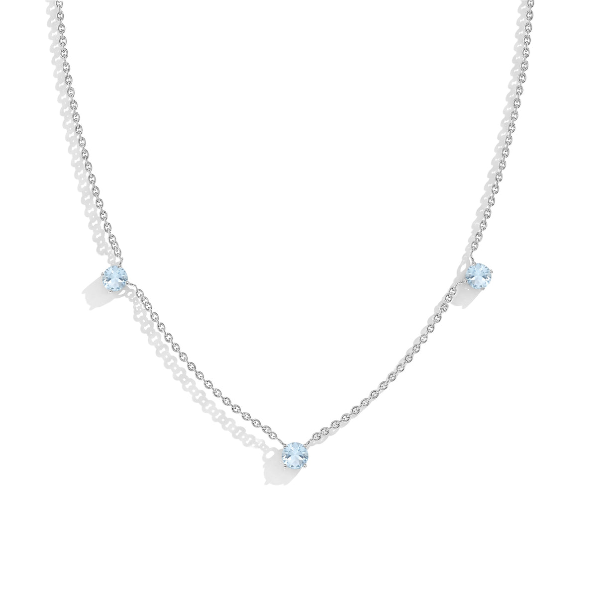 Aquamarine Station Necklace in 925 Sterling Silver