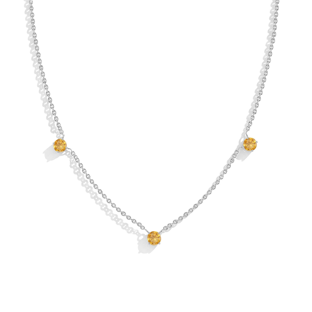Natural Citrine Station Necklace in Sterling Silver