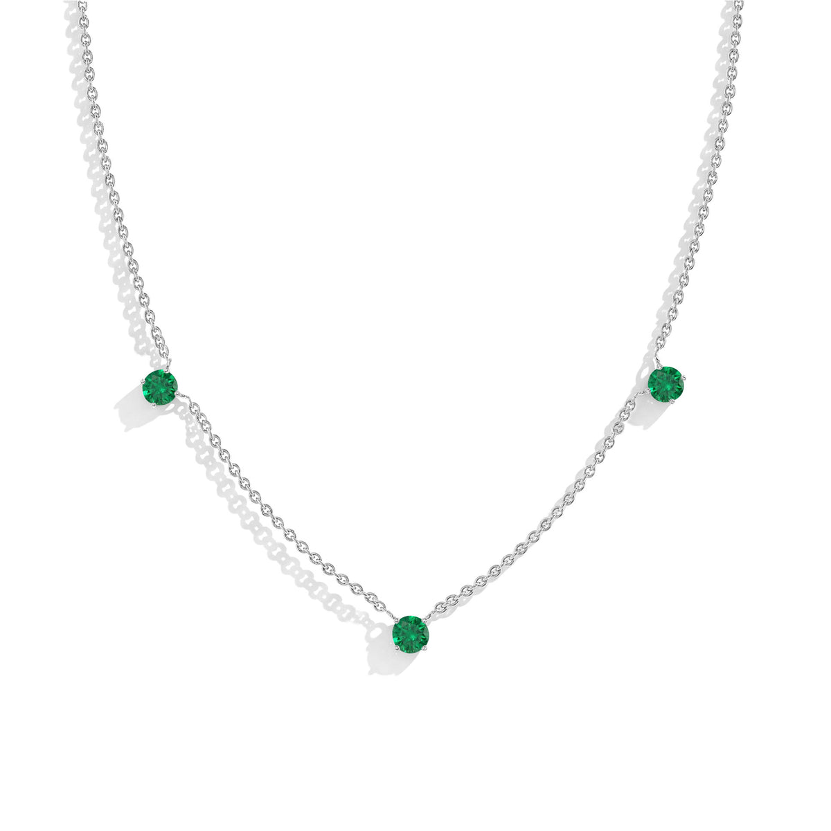 Dainty Emerald Station Necklace in Sterling Silver