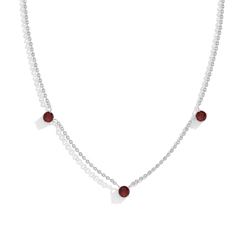 Natural Garnet Station Necklace in Sterling Silver