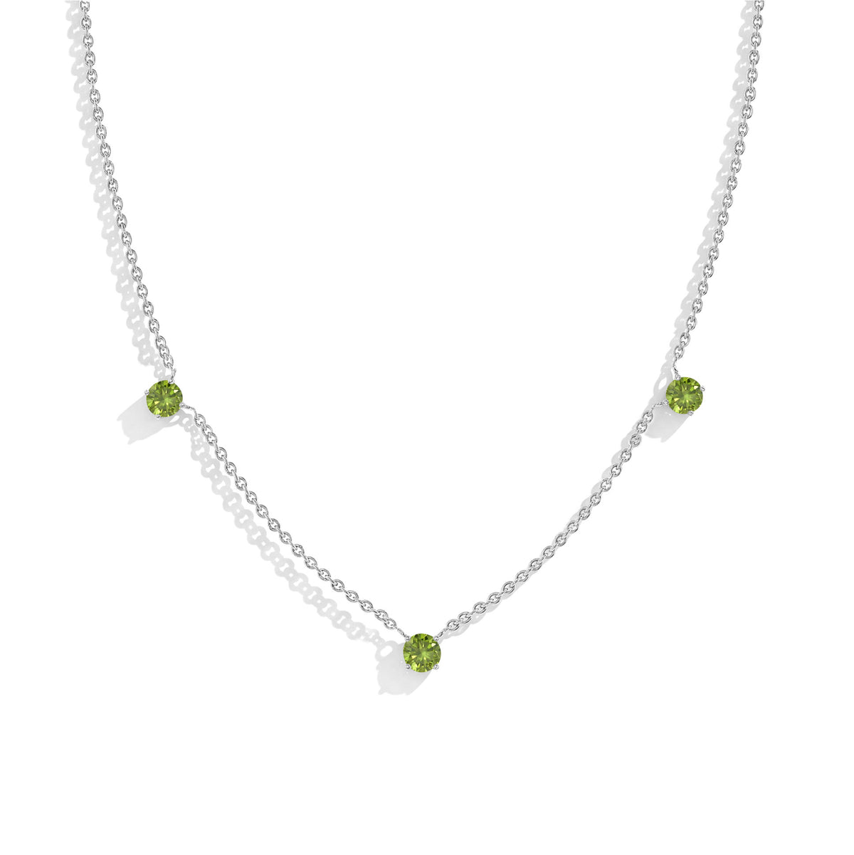 Natural Peridot Station Necklace in Sterling Silver