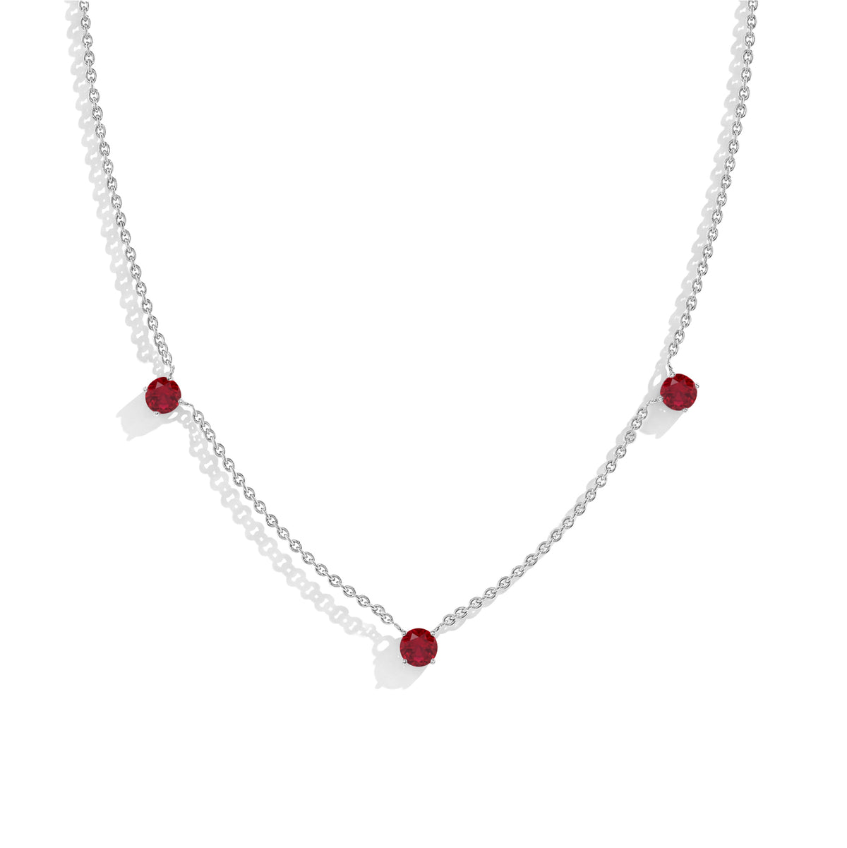 Natural Ruby Station Necklace in Sterling Silver