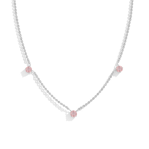 Rose Quartz Station Necklace in 925 Sterling Silver
