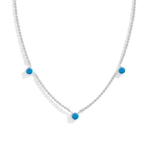 Three Stone Turquoise Station Necklace in Sterling Silver