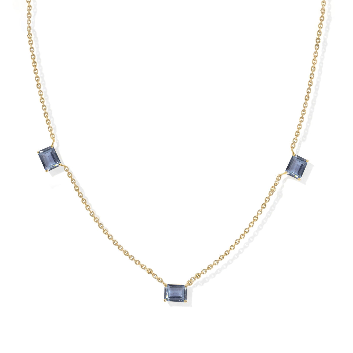 Genuine Alexandrite station necklace featuring three 8x6mm octagon-cut gemstones.
